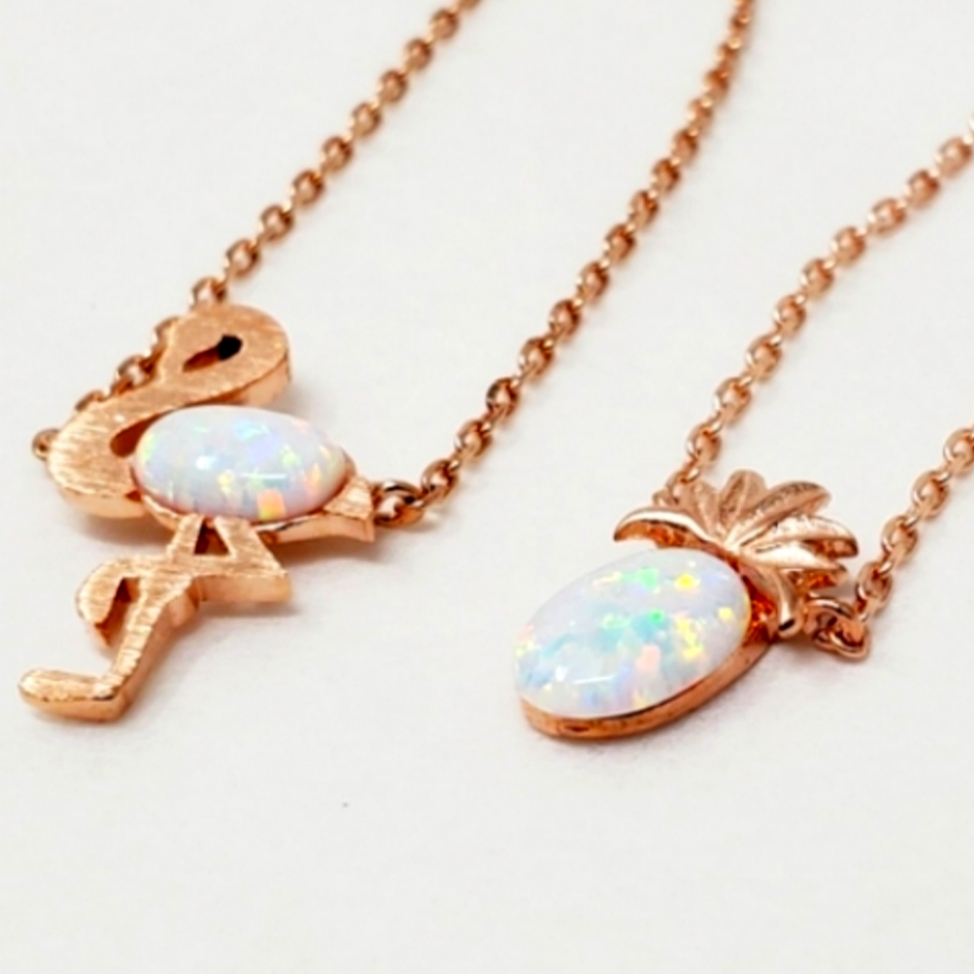 New Rose Gold Flamingo  Pineapple 16 Necklace